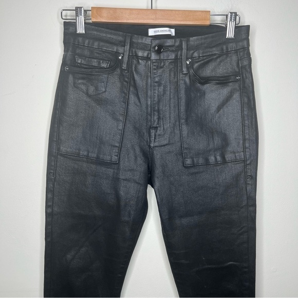 Good American Good Waist Waxed Black Size 4 - Picture 4 of 11
